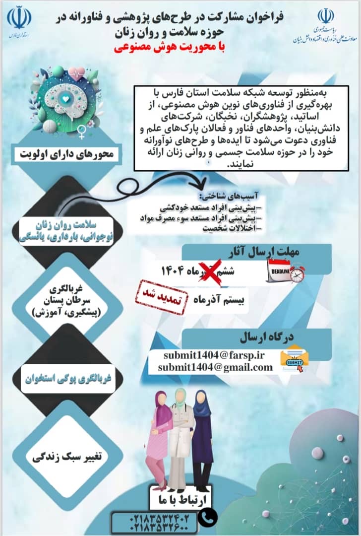 تمدید فراخوان «هوش مصنوعی در حوزه سلامت و روان زنان»